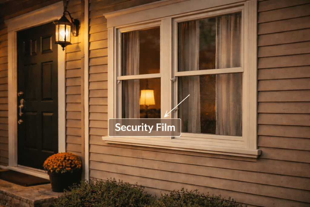 First line of defense for your home supported by security film on glass near the front door