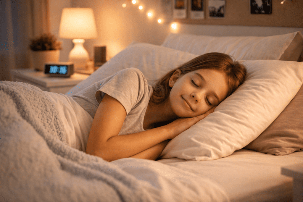 Why Closed Doors Matter in Emergencies for Safer Kids and Classrooms 2 Why closed doors matter in emergencies for kids, showing a child safe and calm behind a closed bedroom door at night