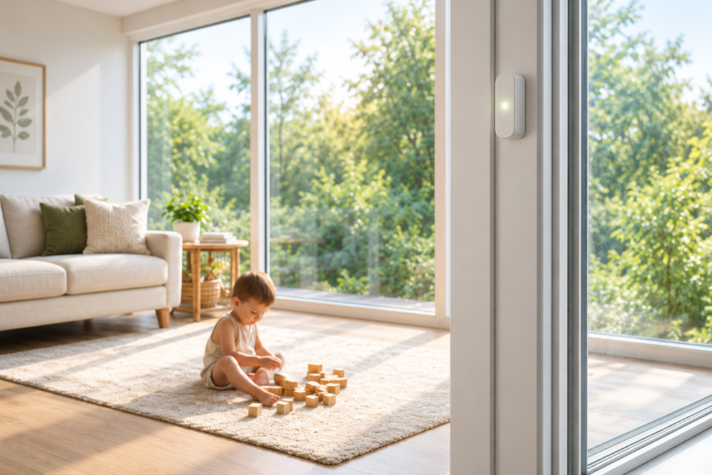 Window Safety Tips for Homes With Children 1 Child playing safely indoors near large windows, highlighting window safety tips for home.