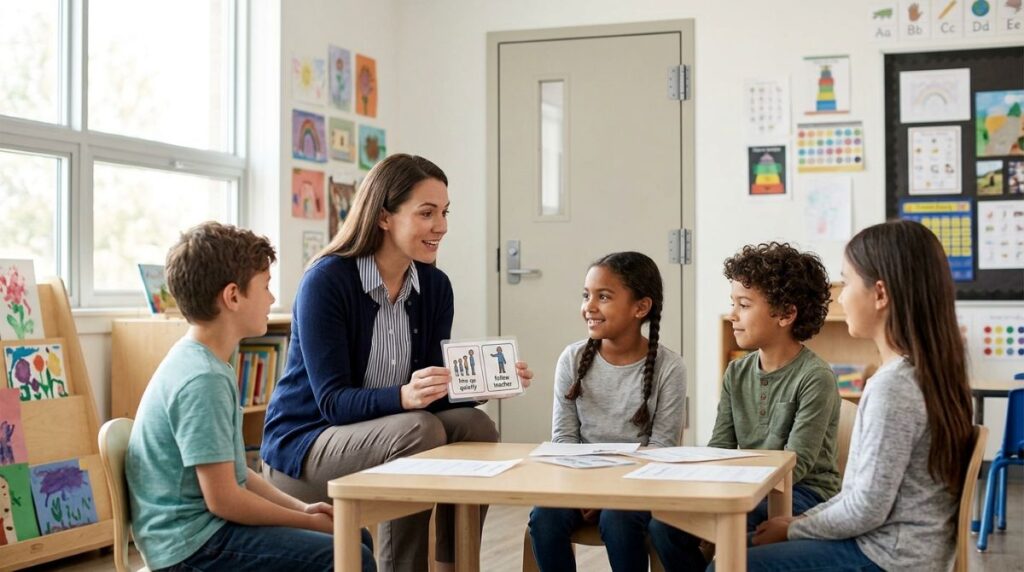 Calm preparation with students learning simple school safety routines and reliable classroom door security