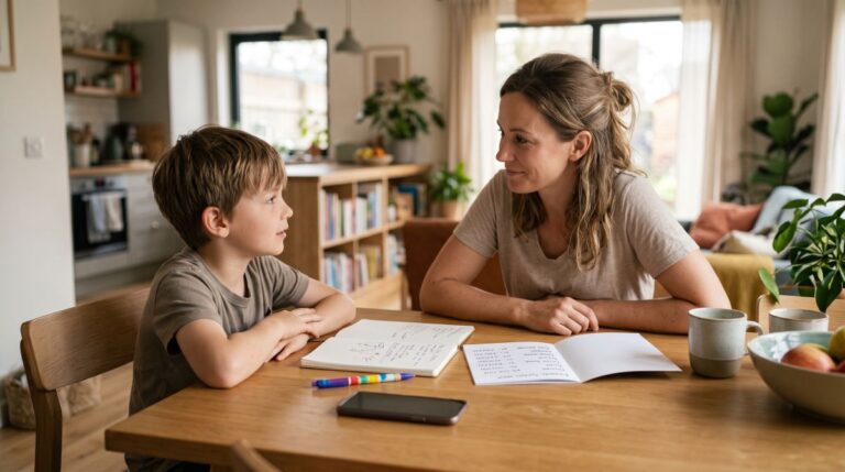 Parents can model calm safety behavior through reassuring conversations and simple family preparedness routines
