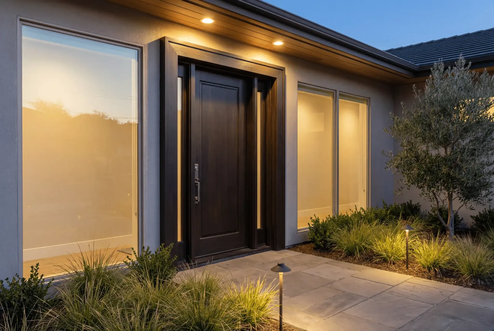 Residential front door with secure lock illustrating simple physical security upgrades for homeowners.