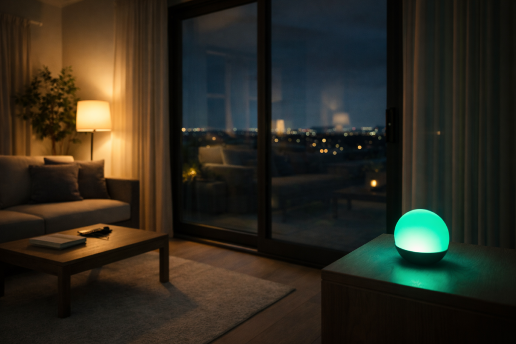 Vacation Safety: Sliding Glass Doors & Window Risks 1 Vacation safety sliding glass doors and window risks with closed sliding glass door privacy curtains and evening lighting